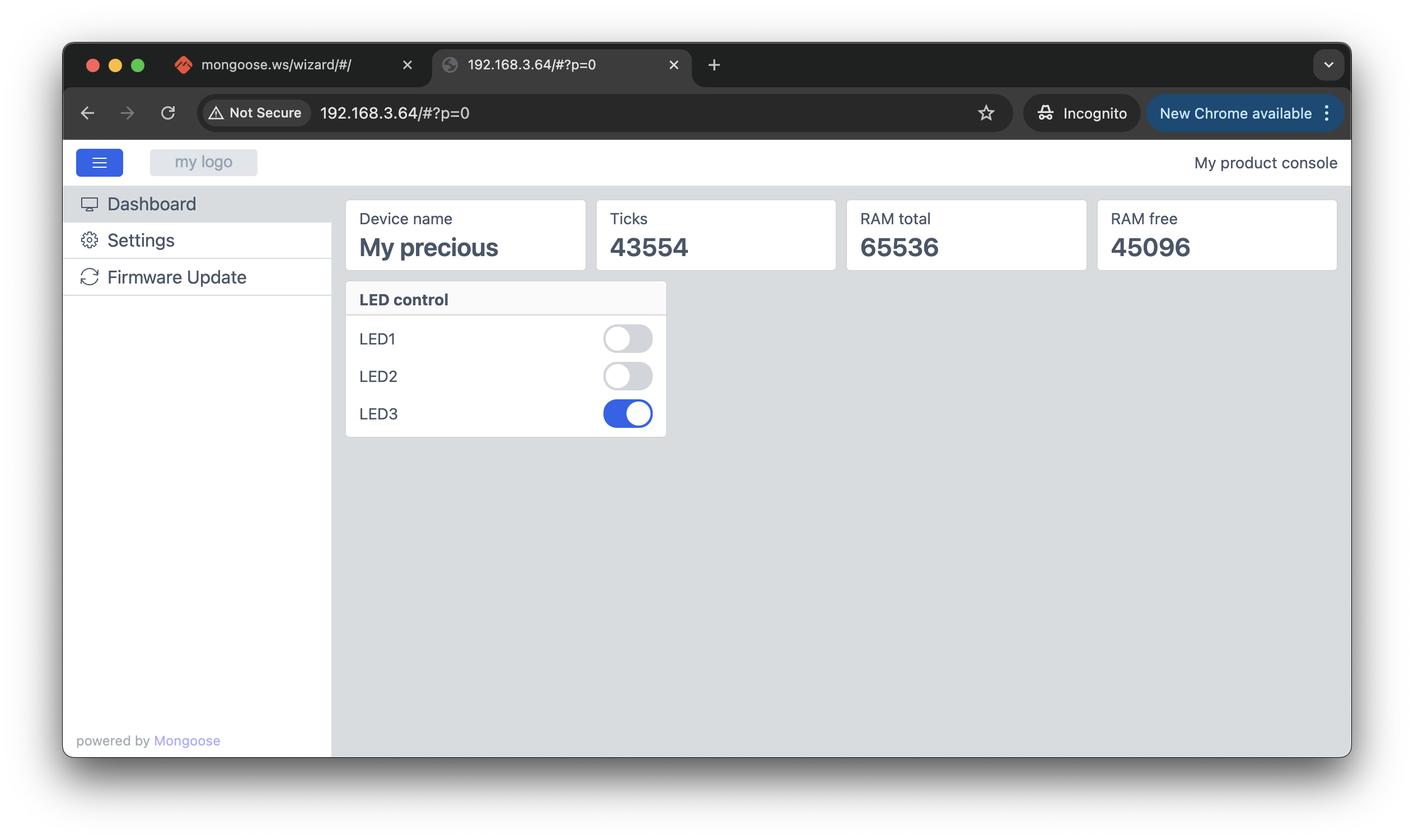 Settings page