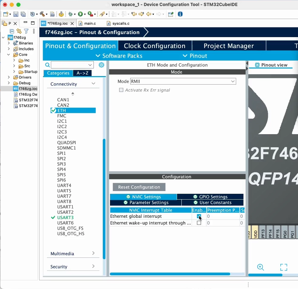 STM32CubeIDE enable Ethernet MAC controller