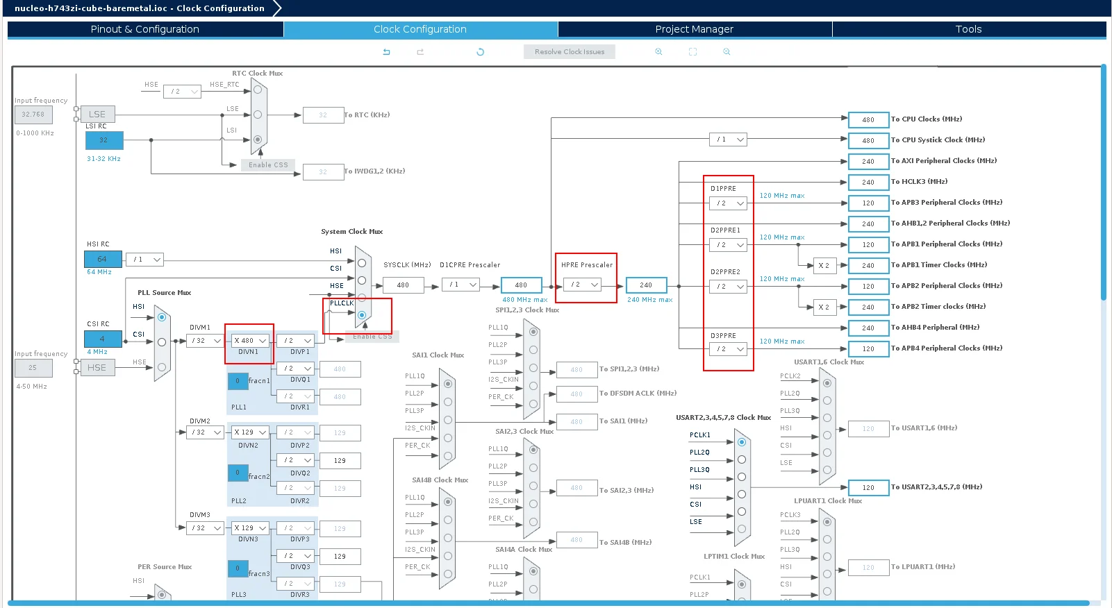 STM32CubeIDE configure PLL