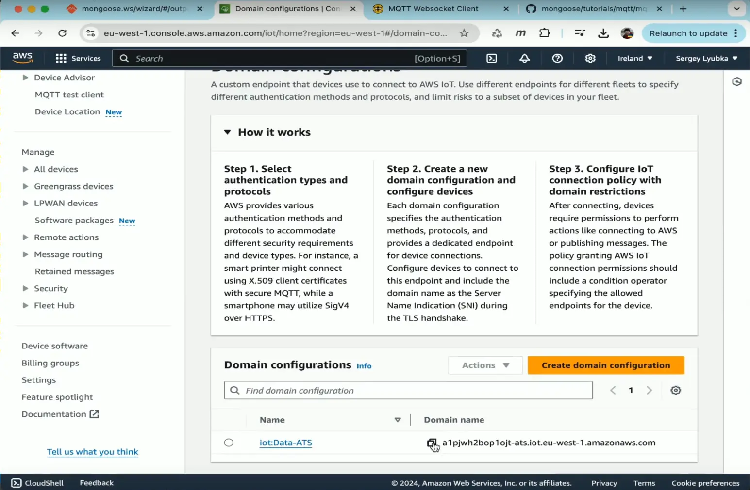 Get AWS IoT domain URL