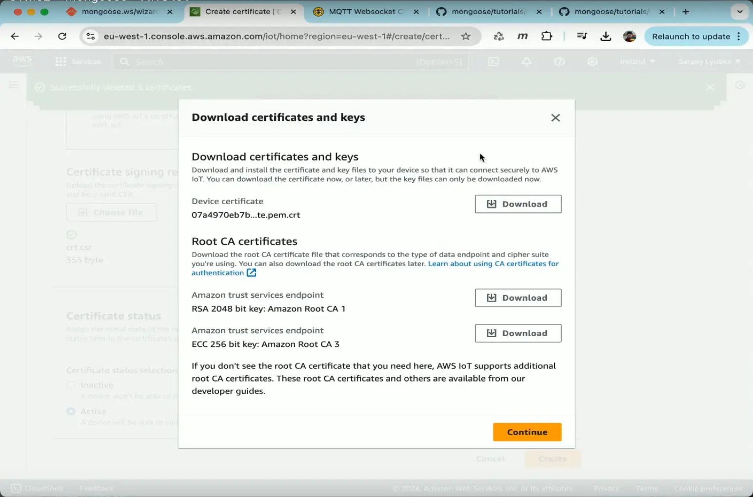 Download AWS IoT Certificates