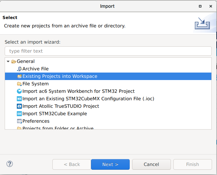STM32CubeIDE import projects