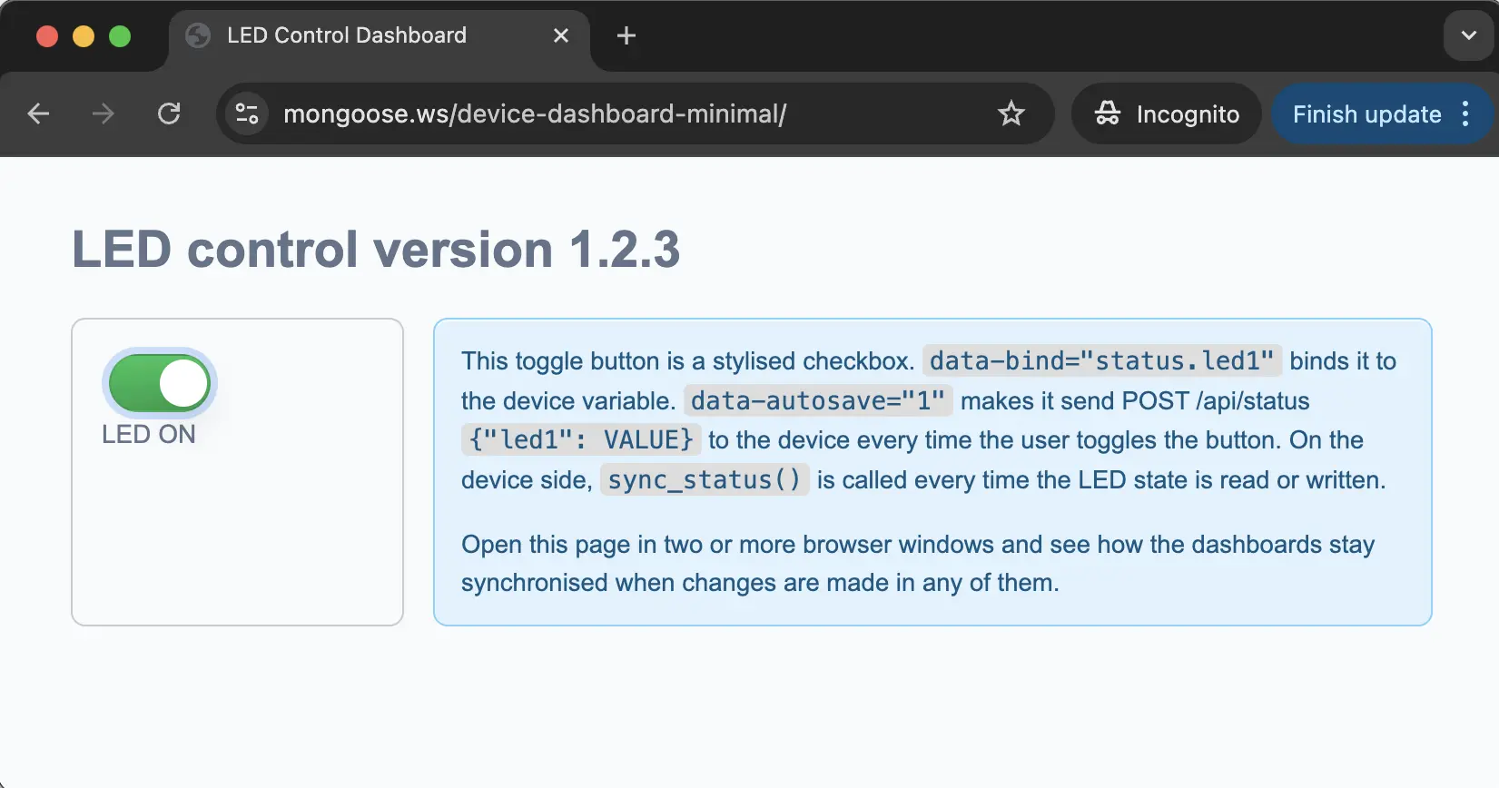 Full device dashboard
