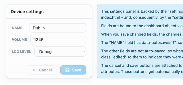 Unsaved form edits in a device dashboard